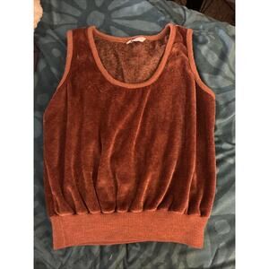 Vintage 70s Velour Women’s Size M Heather Rust Orange Top Scoop Neck Rib Trim